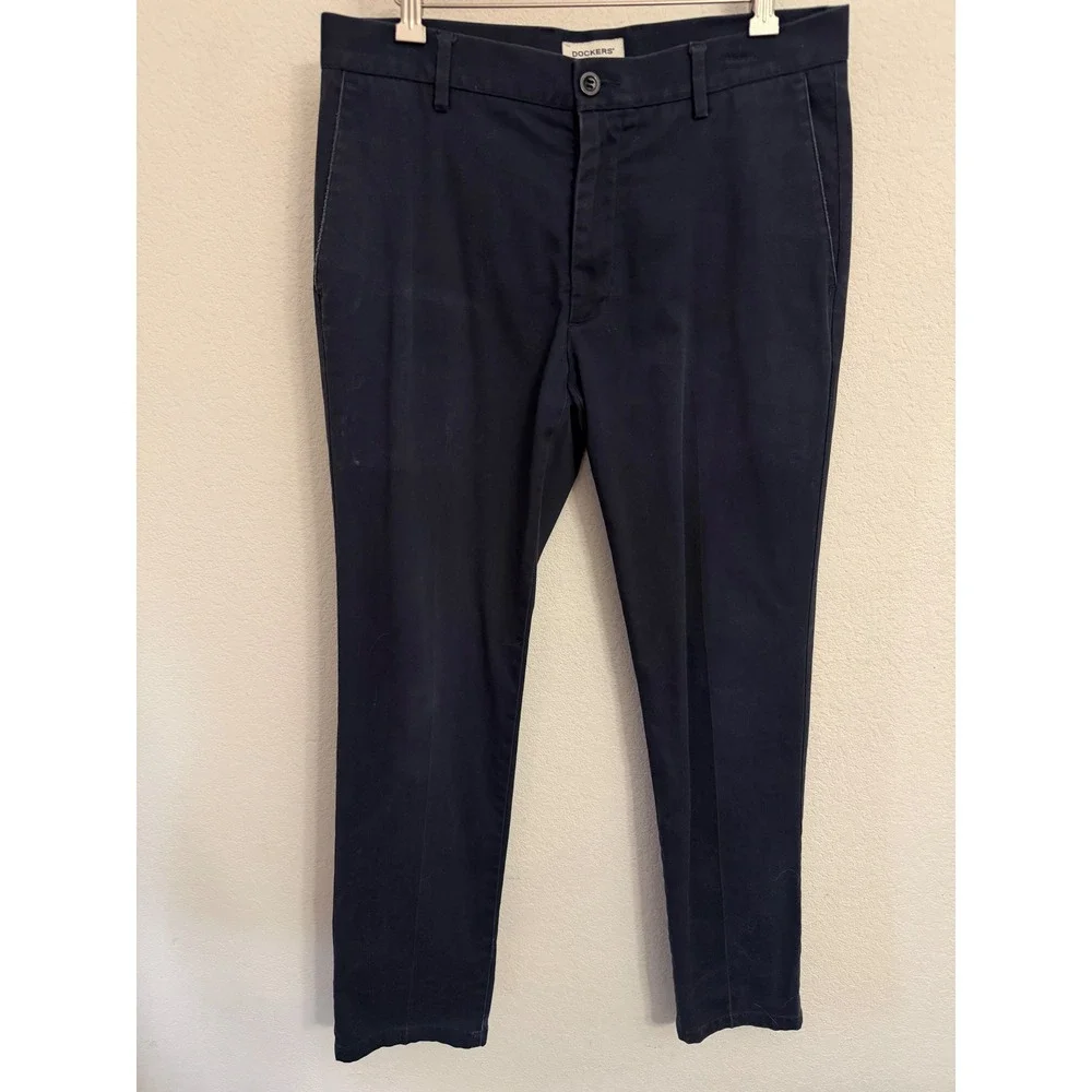 Dockers Mens Navy Blue Slim Tapered Chino Pants 31x30 Stretch Cotton